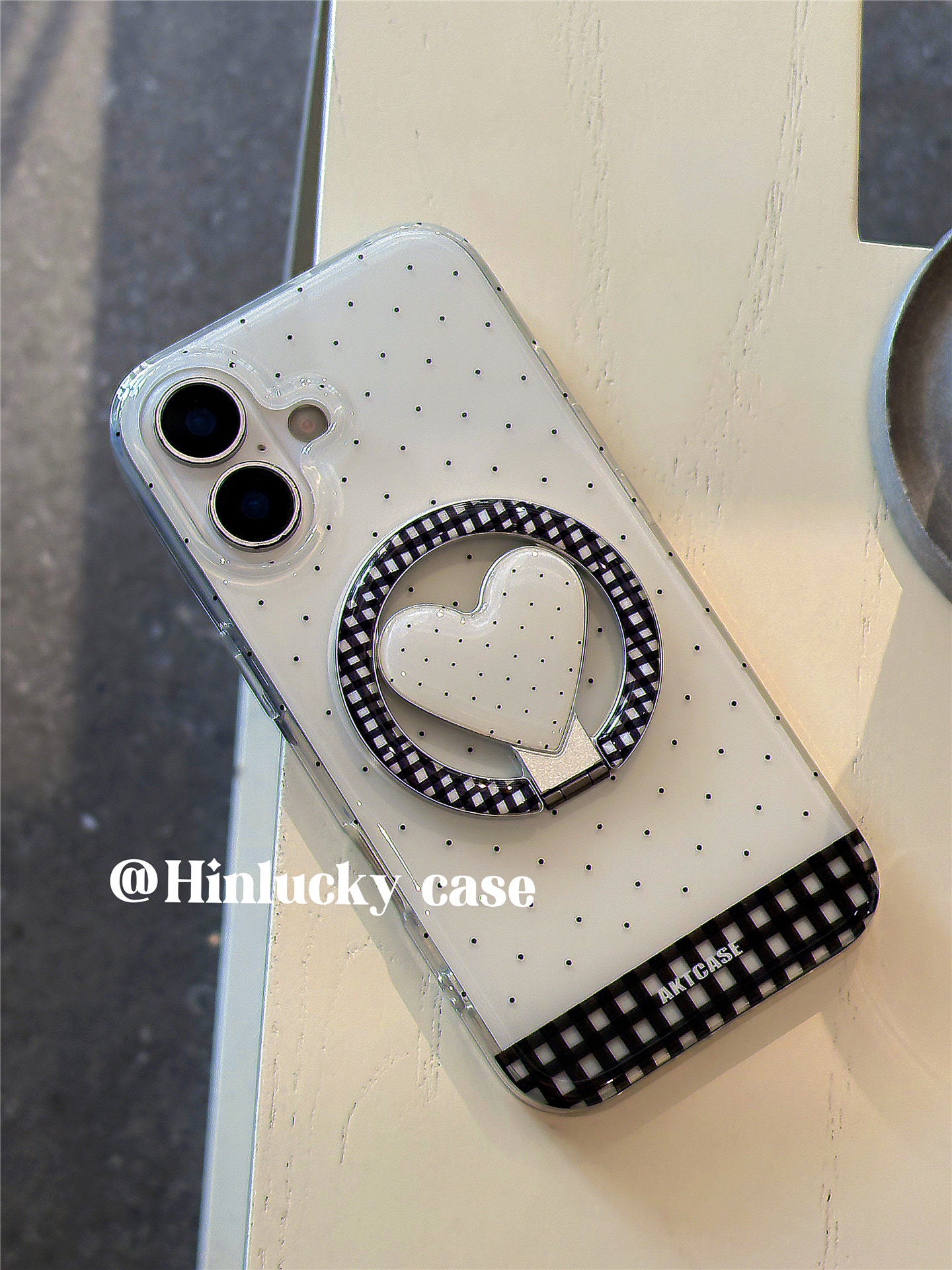 Ameigas Korean Ins Plaid Heart Polka Dot Magnetic Stand Phone Case