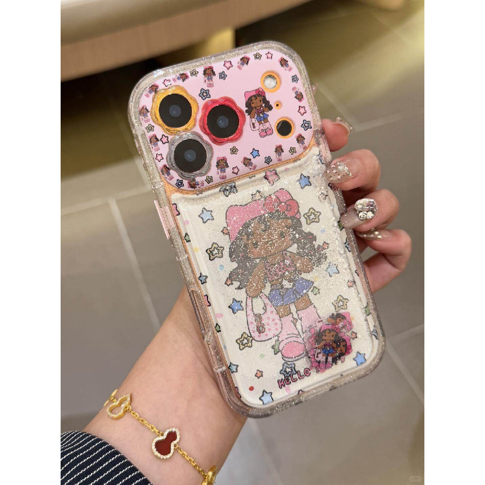 Ameigas Fashion Star Long-Leg Black Cat Slide Charm Phone Case