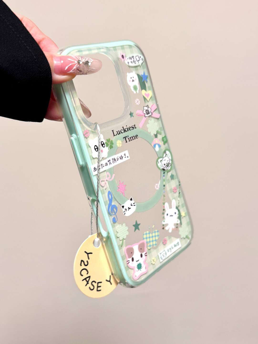 Ameigas Spring Lucky Cat Case - Clover Shake Cat with Magnetic 2-in-1 Stand & IMD Double Layer Protection