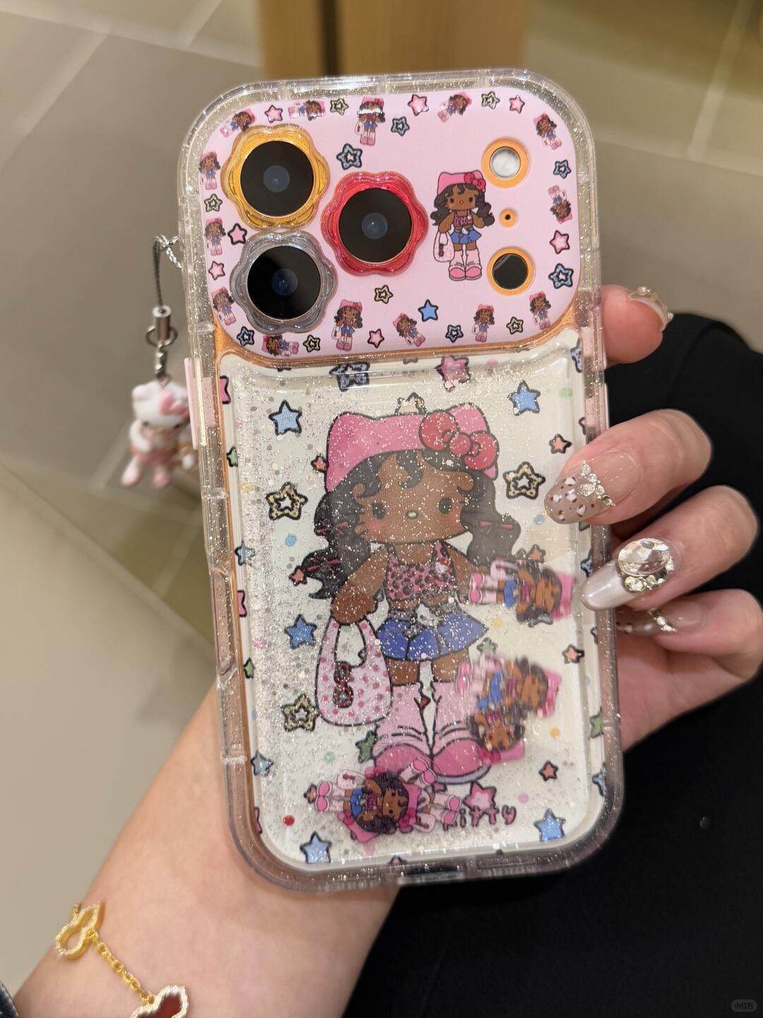 Ameigas Fashion Star Long-Leg Black Cat Slide Charm Phone Case