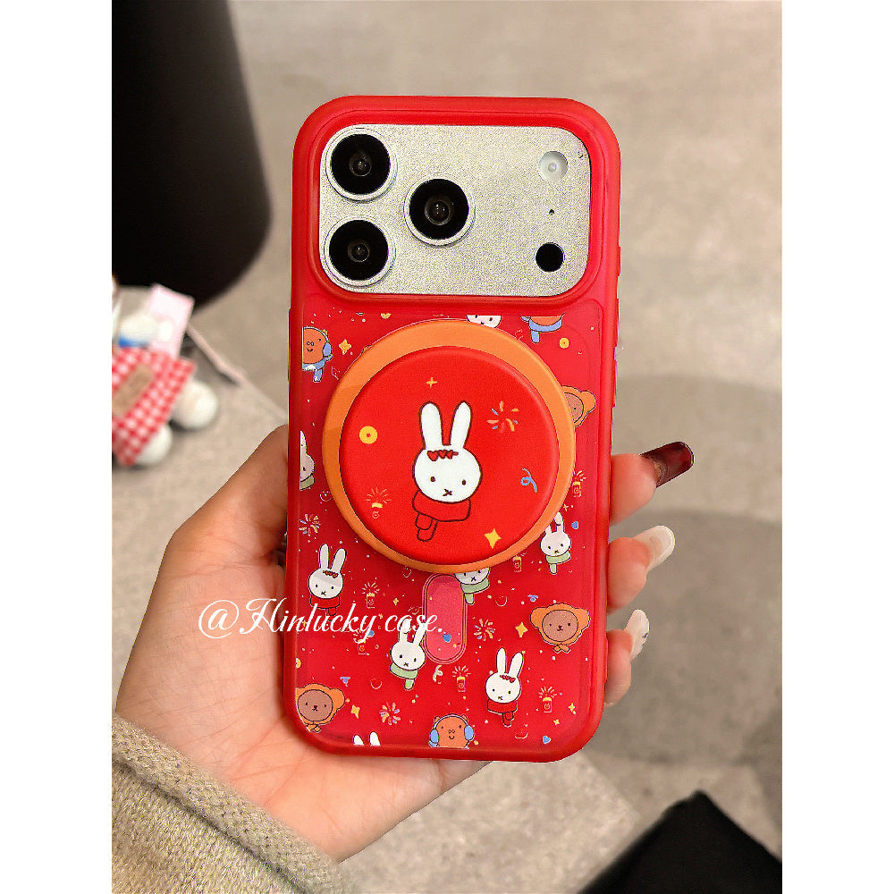 Ameigas Sparkler Bunny Case - Red Fireworks & Miffy-Inspired MagSafe Skin-Feel Cover