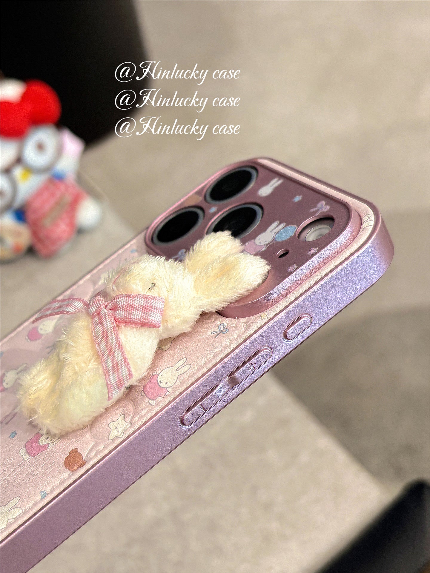 Ameigas Dreamy Bunny Strap Case - Plush Starry Rabbit with Detachable Lanyard Cover