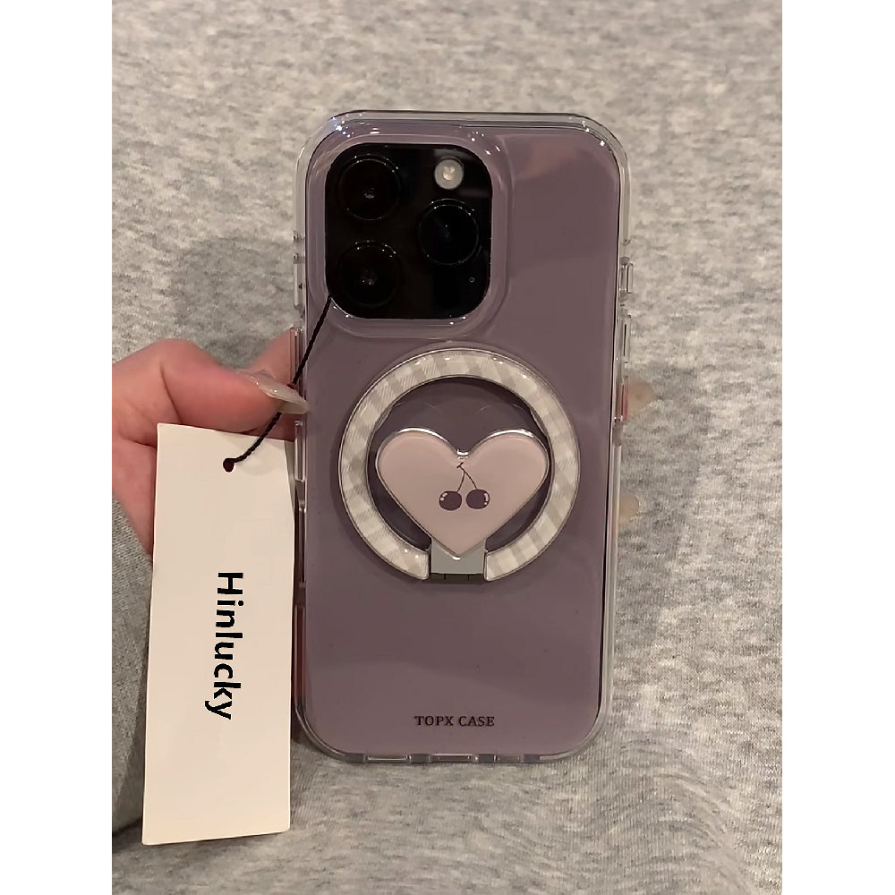Ameigas Dusk Cherry Rotating Case - Smoky Lilac Heart & Cherry MagSafe 360° Stand Cover