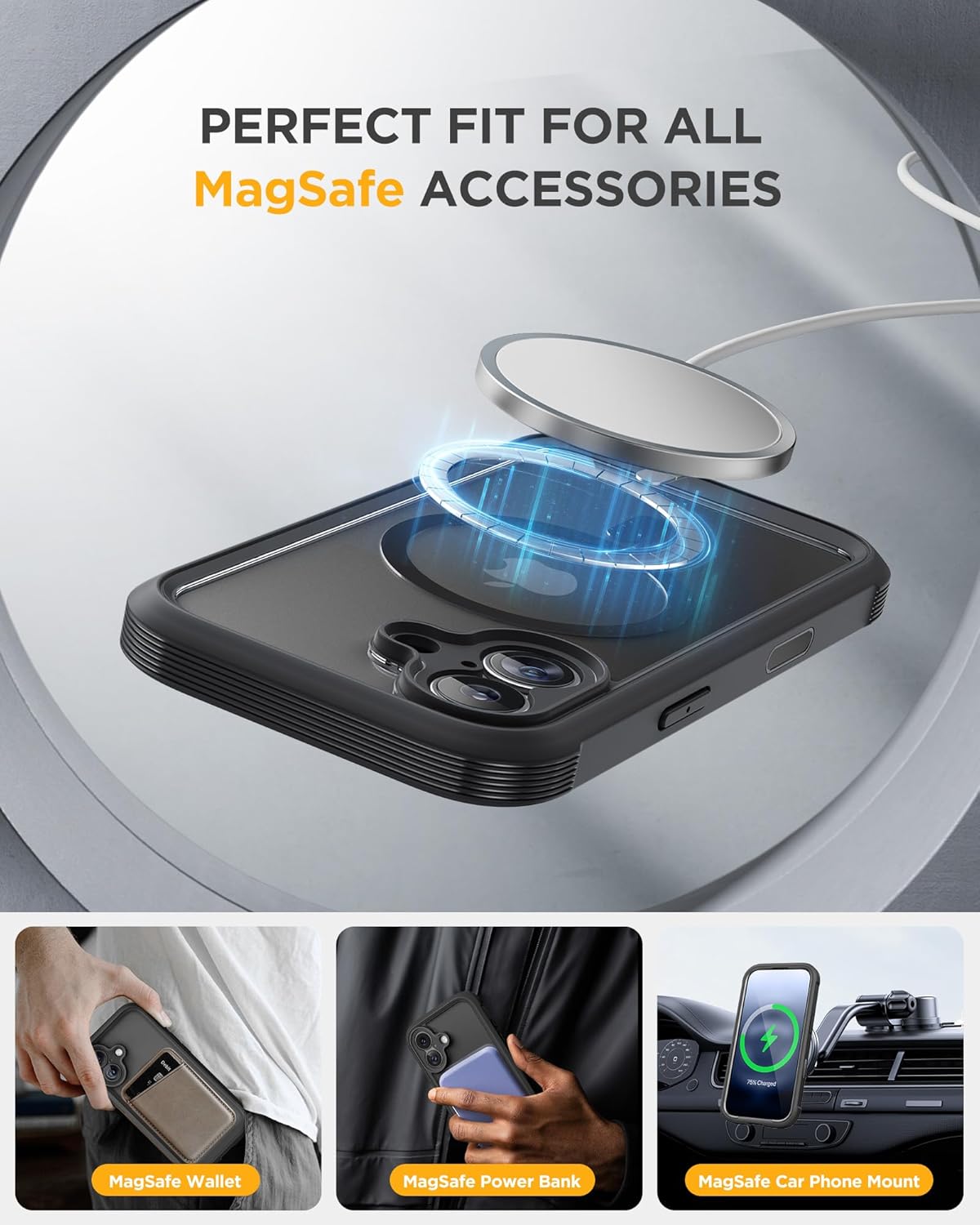 Ameigas Full-Body Magnetic Bumper Case with Built-in Glass Protection