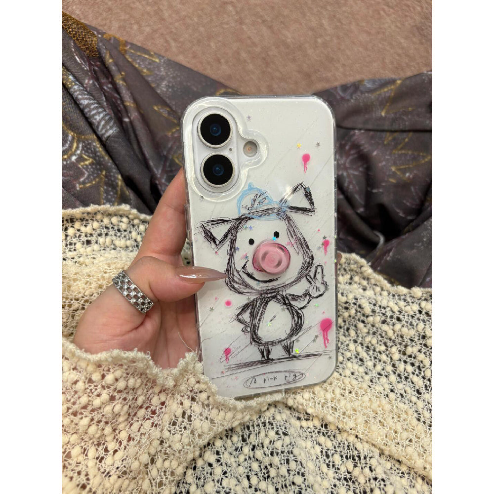 Ameigas INS Fun Cartoon Pig Nose Spinner Phone Case