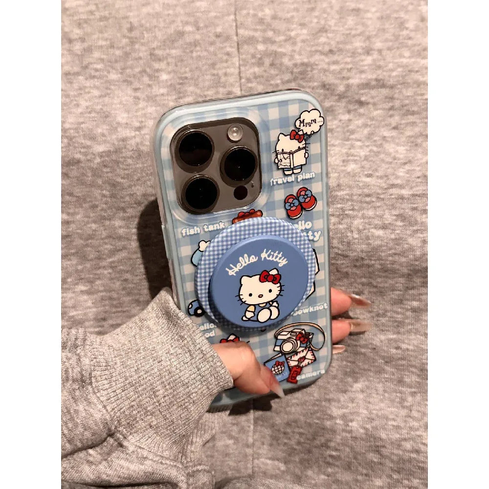 Ameigas Blue Plaid Kitty Case - Cute Checkered Cat Design with Magnetic 2-in-1 Stand & Full-Body Protection - Ameigas