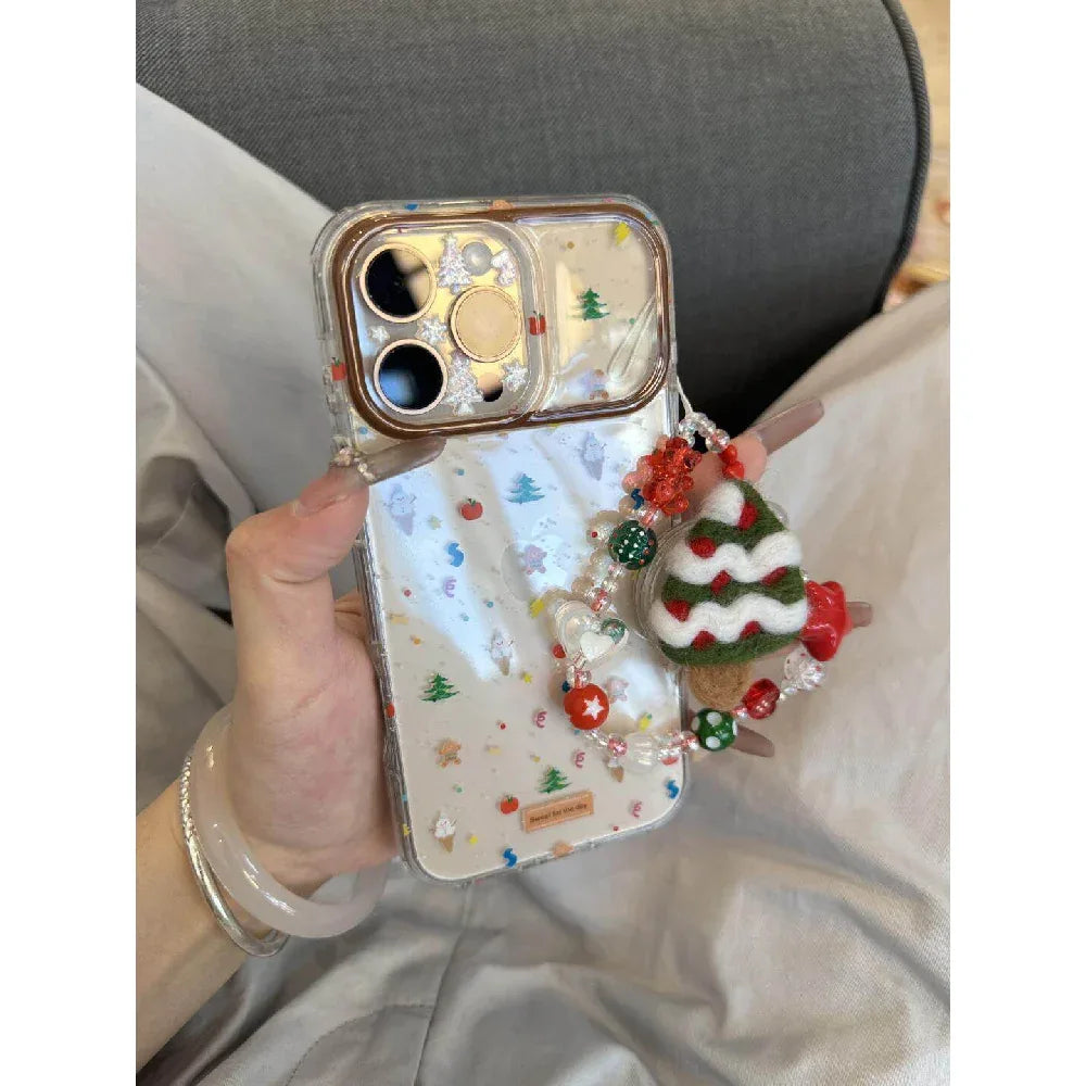 Ameigas Christmas Plush Case - Full-Screen Tree, Gingerbread & Snowflake Design with Clear Soft-Grip & Flip-Out Stand - Ameigas