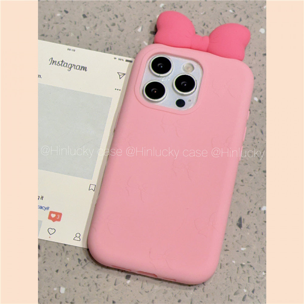 Ameigas Puff Bow Bliss Case - 3D Pink Bow Silicone Cover for iPhone