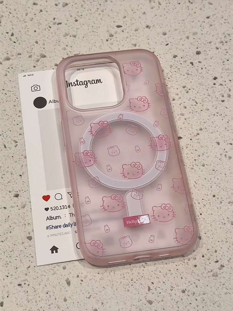 Ameigas Pink Cat Galaxy Acrylic Magnetic Stand Protective Case