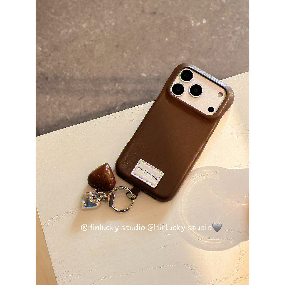 Ameigas Solid Color Leather Heart Charm Protective Phone Case