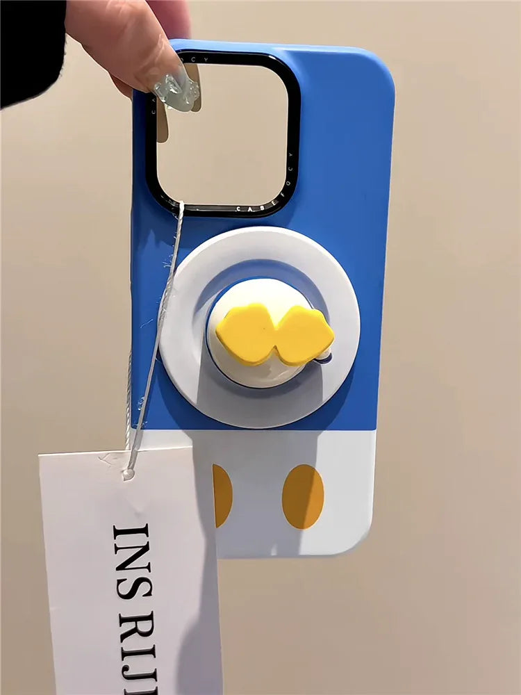 Ameigas Blue & White Cartoon Duck Magnetic Stand Film Phone Case - Ameigas