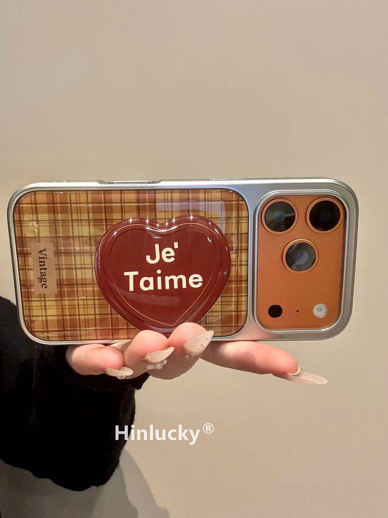 Ameigas Vintage Heart Case - Plaid & Wine Red Love Magnetic Stand Cover
