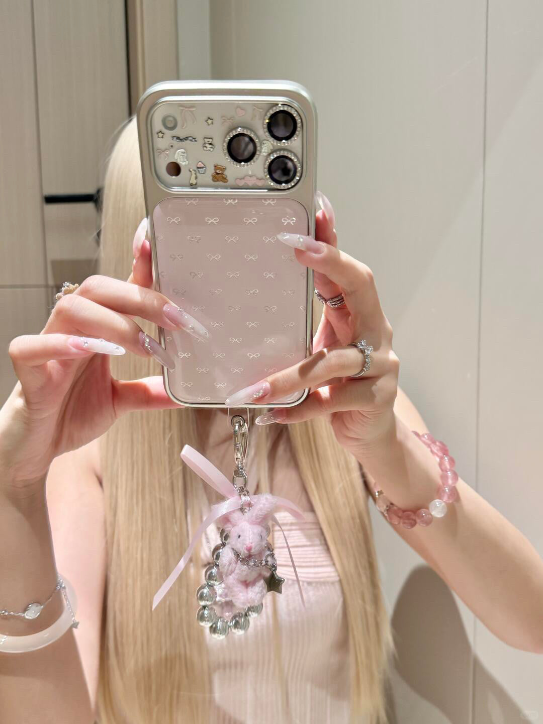 Ameigas Gentle Style Case - Soft Pink Bow Design with Detachable Wrist Strap