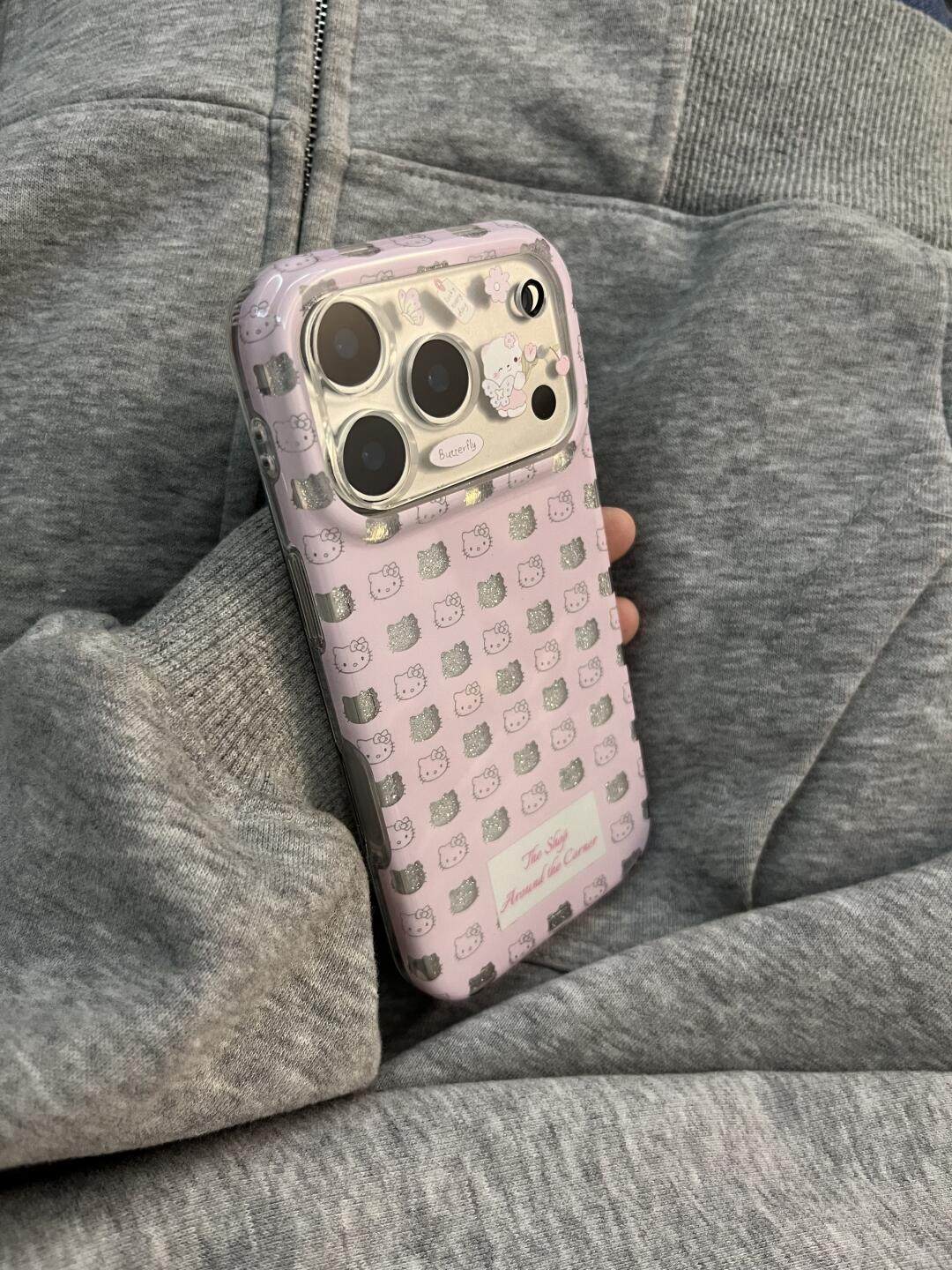 Ameigas Glitter Bloom Case - Full-Screen Pink Sparkle Cat Portrait Hard Shell