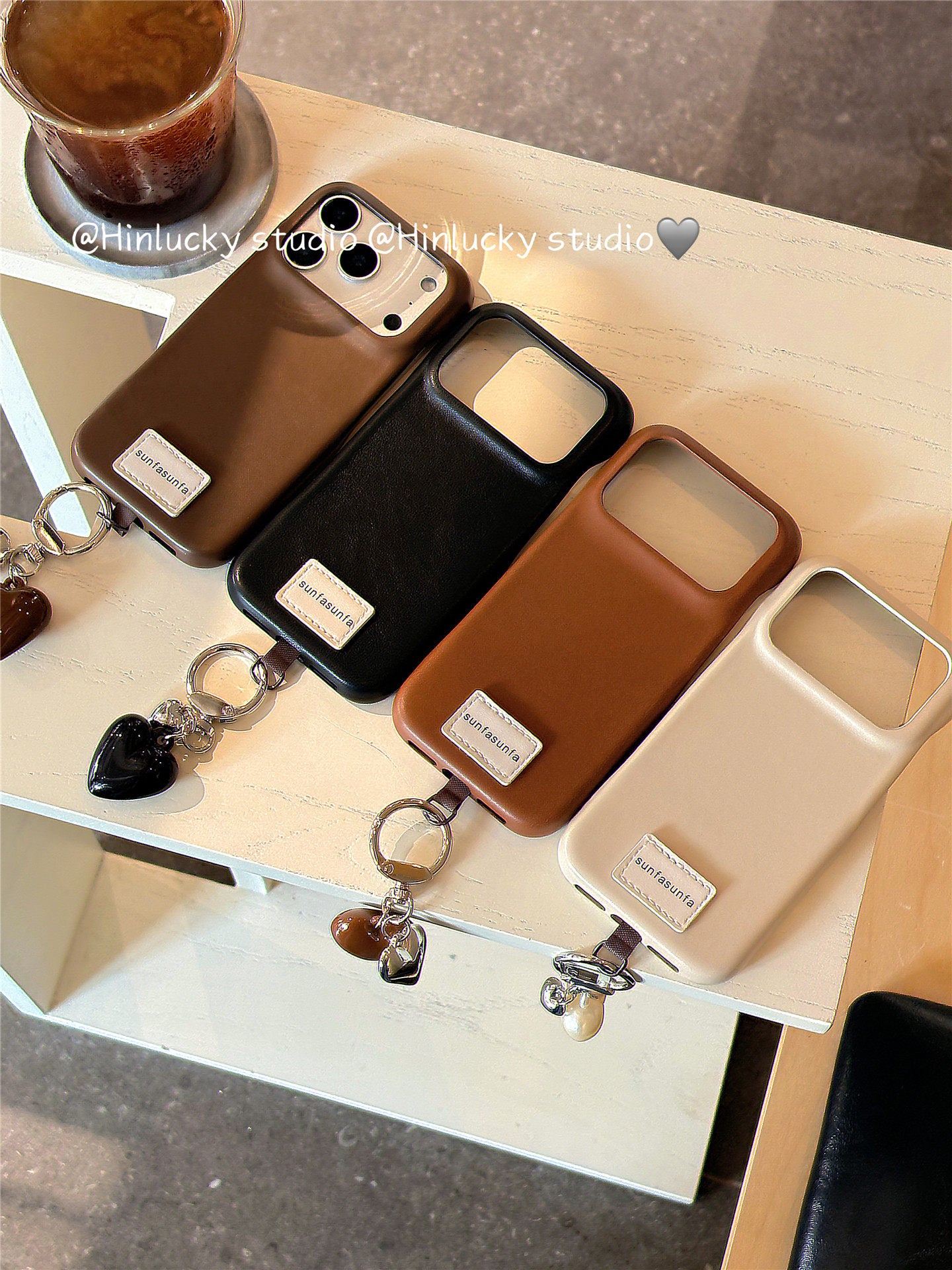 Ameigas Solid Color Leather Heart Charm Protective Phone Case