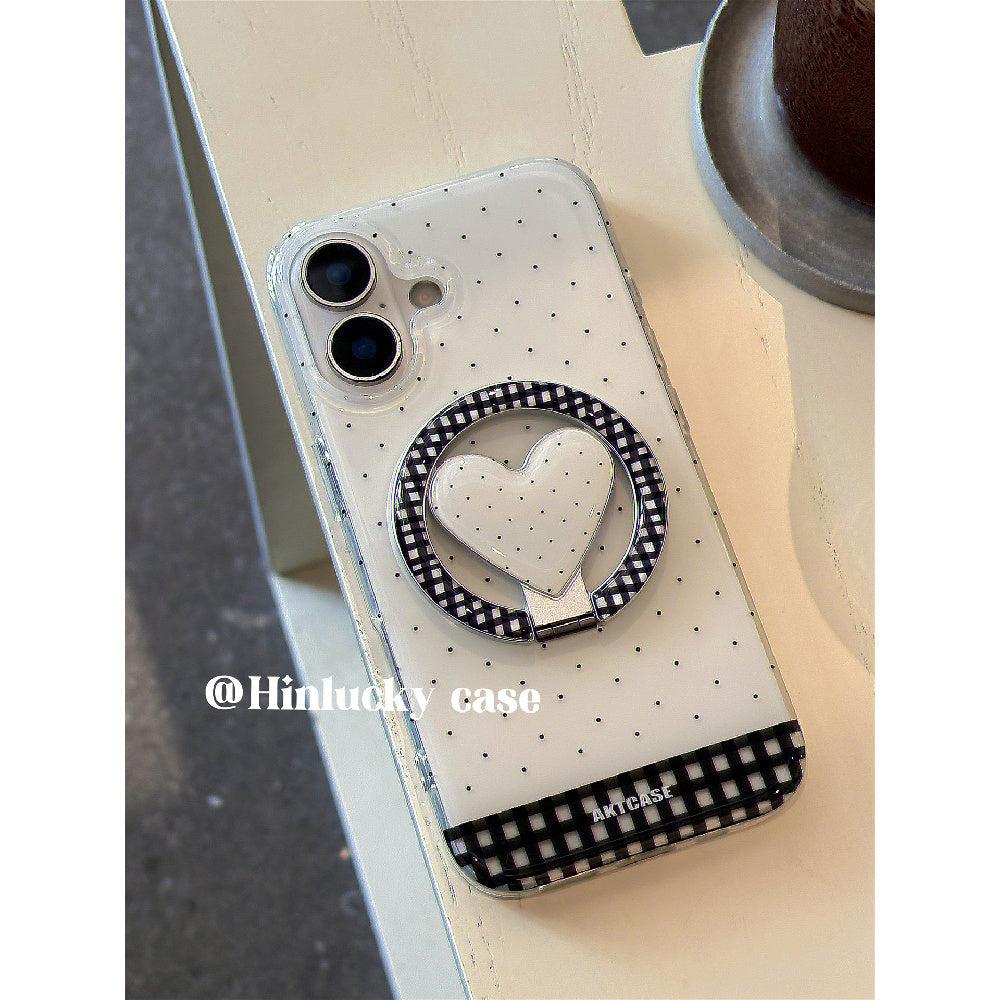 Ameigas Korean Ins Plaid Heart Polka Dot Magnetic Stand Phone Case
