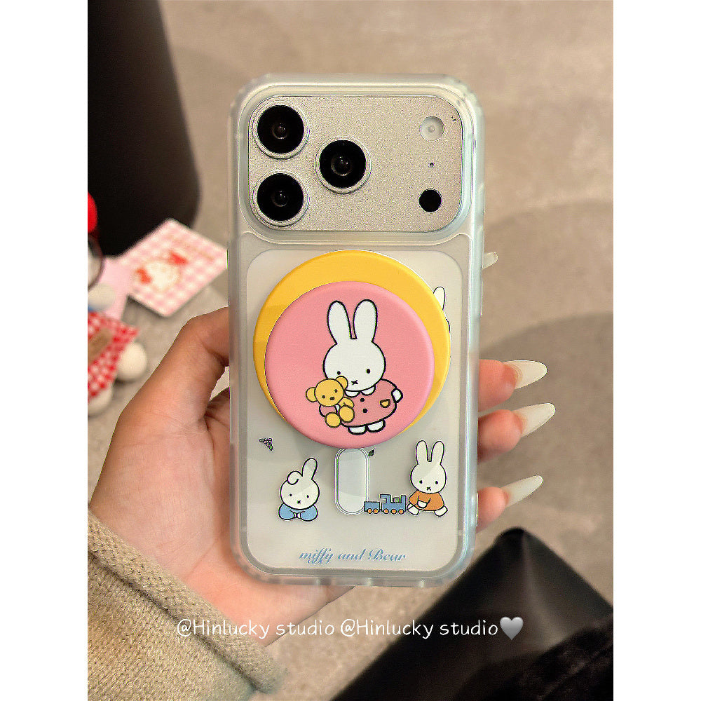Ameigas Frosted Bunny Case - Miffy-Inspired MagSafe Cover with Pull-Ring Stand