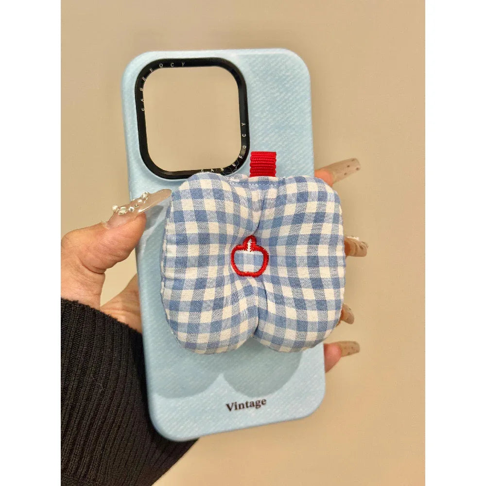 Ameigas Blue Plaid Apple Case - Classic Check & Apple Motif with Magnetic Stand - Ameigas