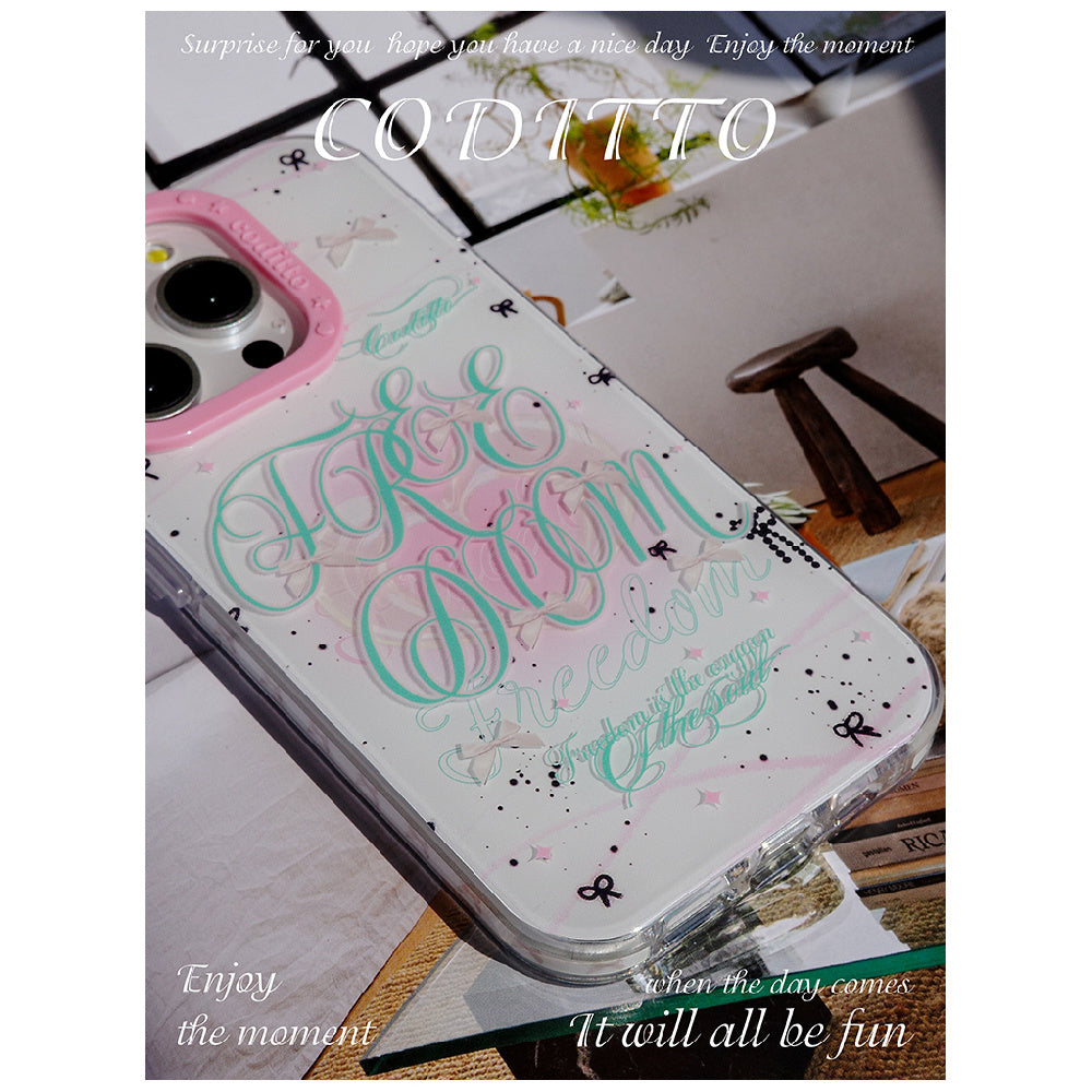 Ameigas Mint Garden Double-Layer Floral Case for iPhone 17 Pro Max / 16 Pro Max / 15 Pro / 14 / 13 – Ins Style Art Phone Cover