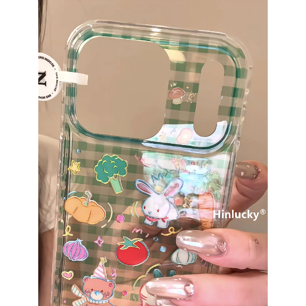 Ameigas Garden Patch Case - Green Gingham Bear, Bunny & Veggies with Gilt Accents