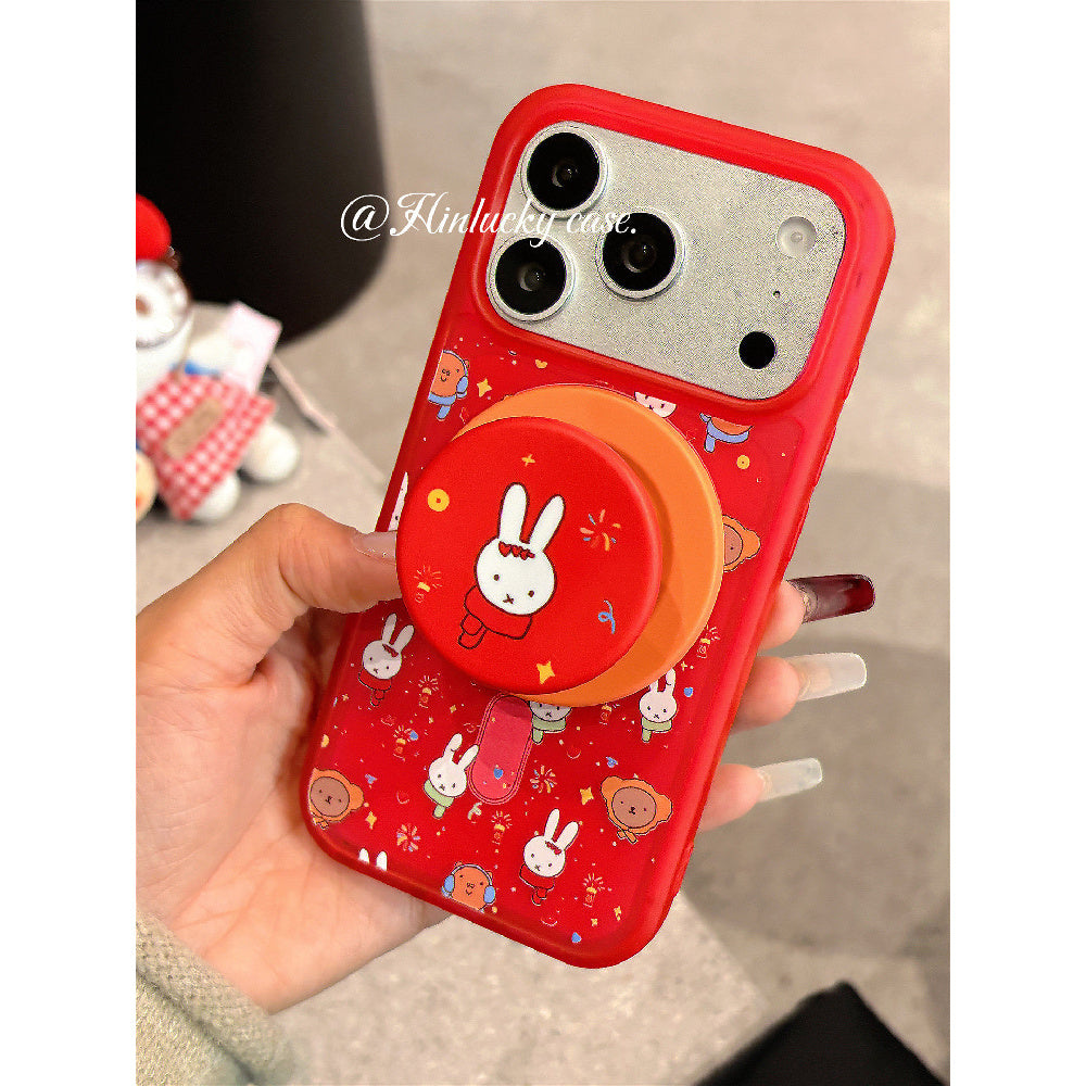 Ameigas Sparkler Bunny Case - Red Fireworks & Miffy-Inspired MagSafe Skin-Feel Cover