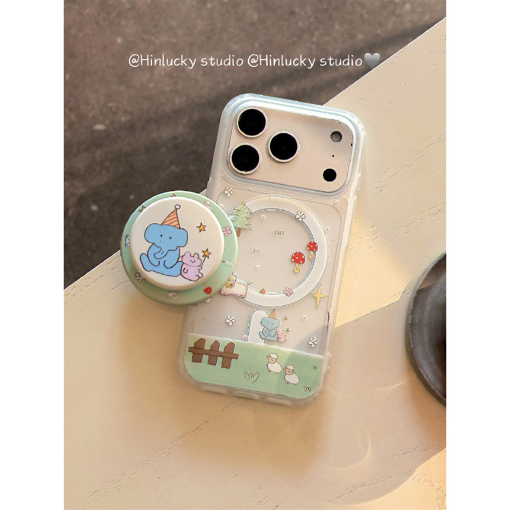 Ameigas Meadow Ellie Stand Case - Pastoral Elephant MagSafe Frosted Cover