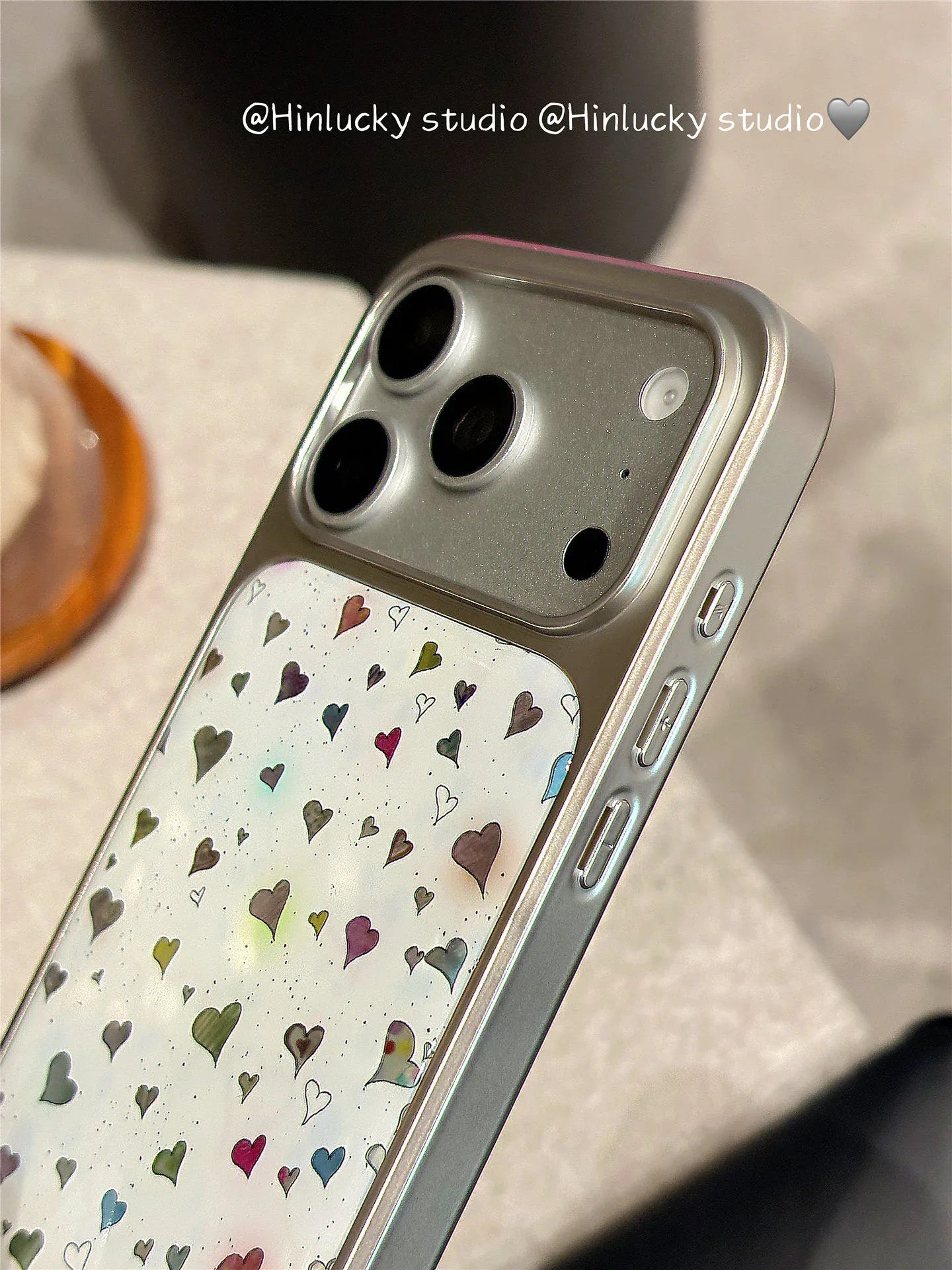 Ameigas Chroma Splash Case - Gradient Ink & Electroplated Silver Hearts MagSafe Cover - Ameigas