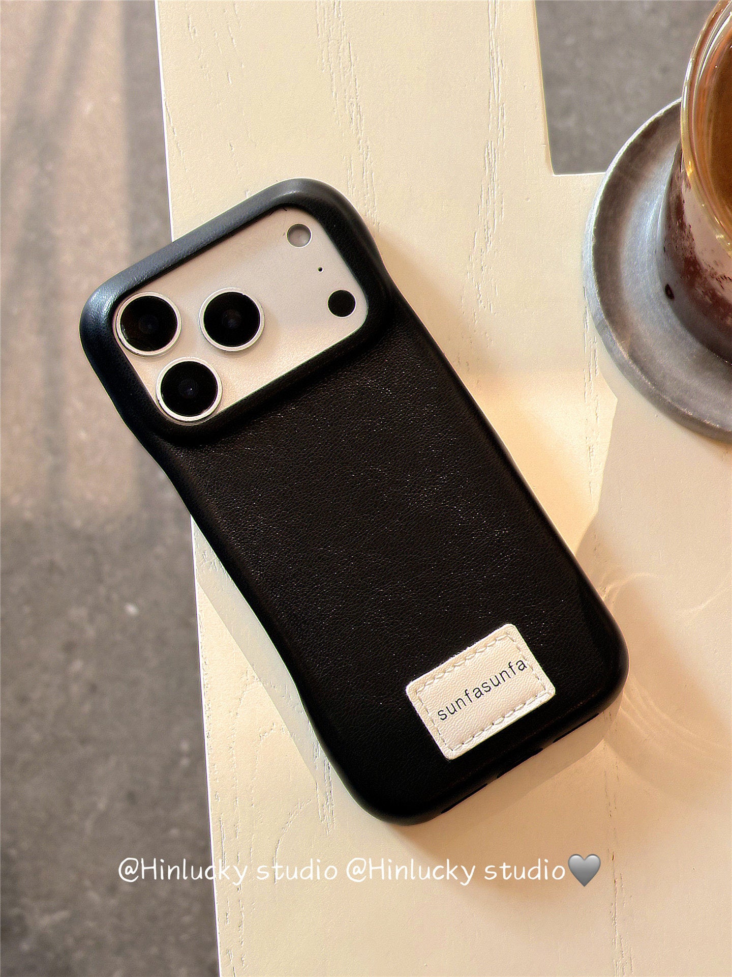 Ameigas Solid Color Leather Heart Charm Protective Phone Case