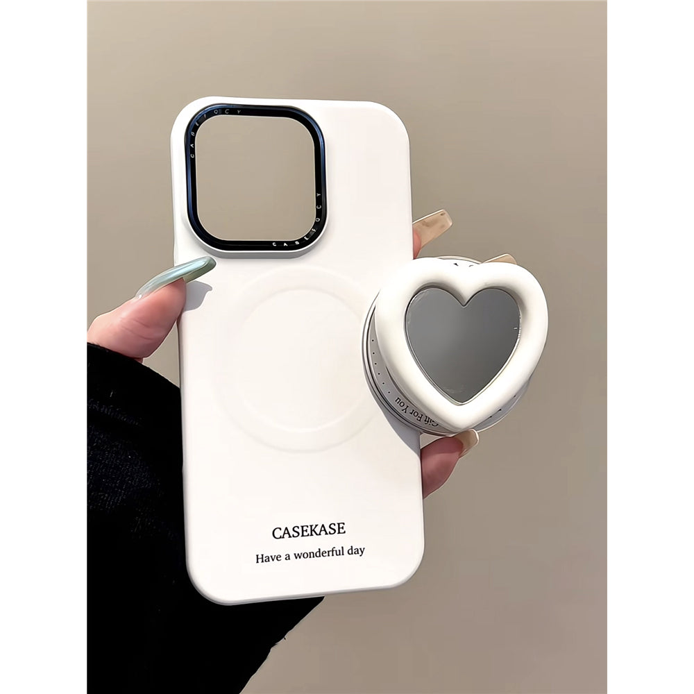 Ameigas Mirror-Heart Case - White Heart Reflective MagSafe Stand Cover
