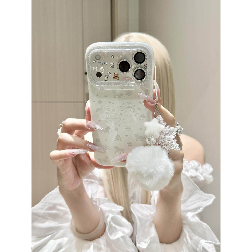 Ameigas Winter Pony Case - Dreamy Snowflake & Bow Pony with Plush PomPom Accent