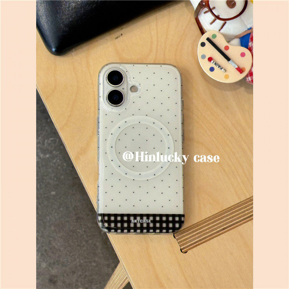 Ameigas Korean Ins Plaid Heart Polka Dot Magnetic Stand Phone Case