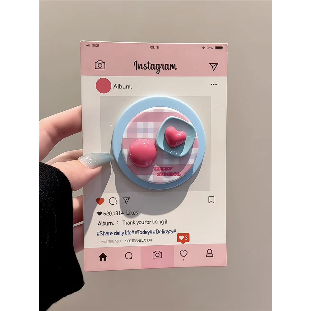 Ameigas Pop-Heart Case - Pink & Blue Collage with Magnetic Snap-Button Stand