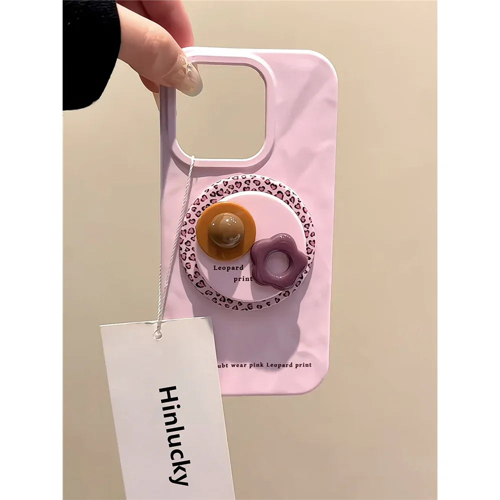 Ameigas Blush Leopard Case - Textured Acetate Phone Cover with Magnetic Stand - Ameigas