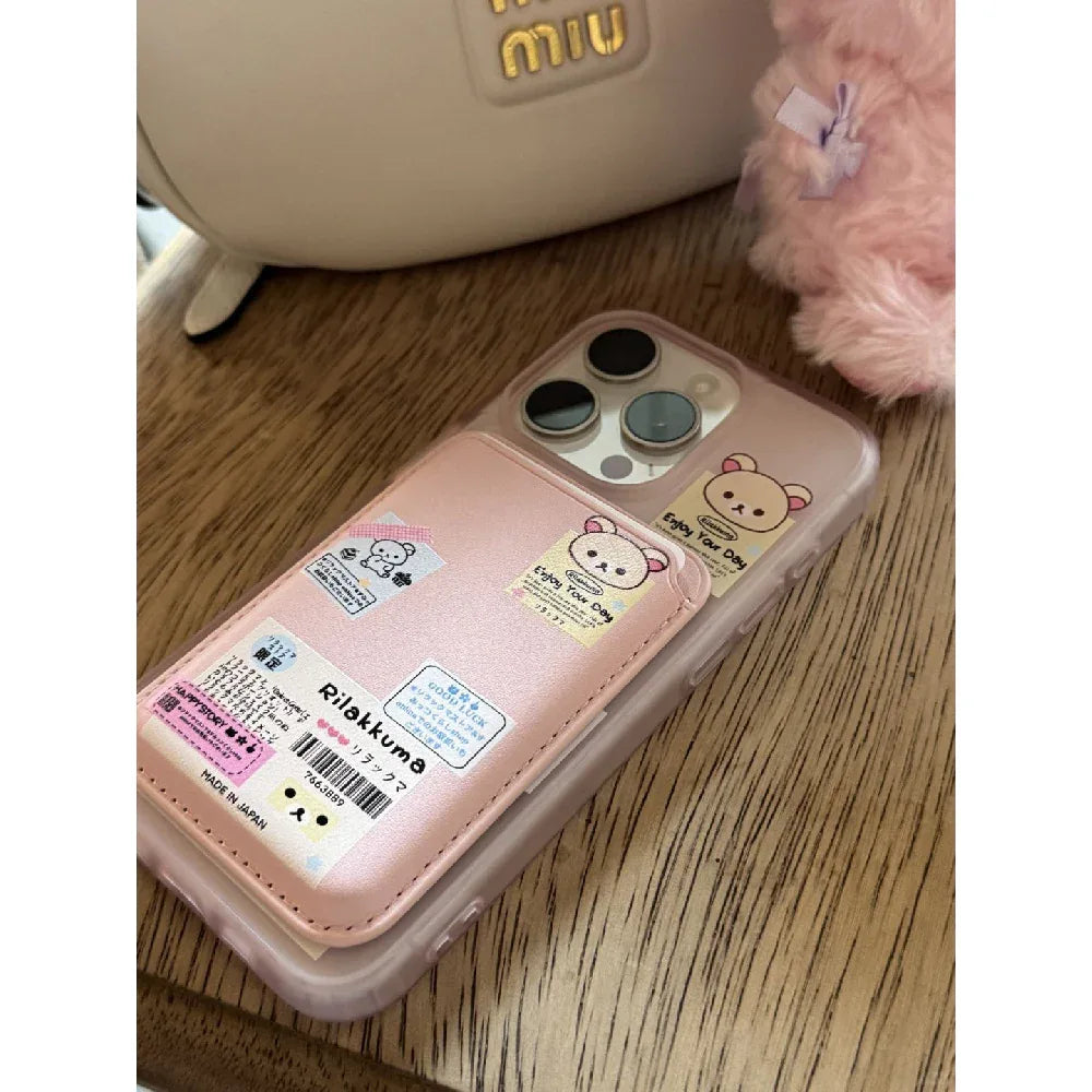 Ameigas Clear Label Bear Case - Cute Cartoon Tag Design with Magnetic Stand - Ameigas