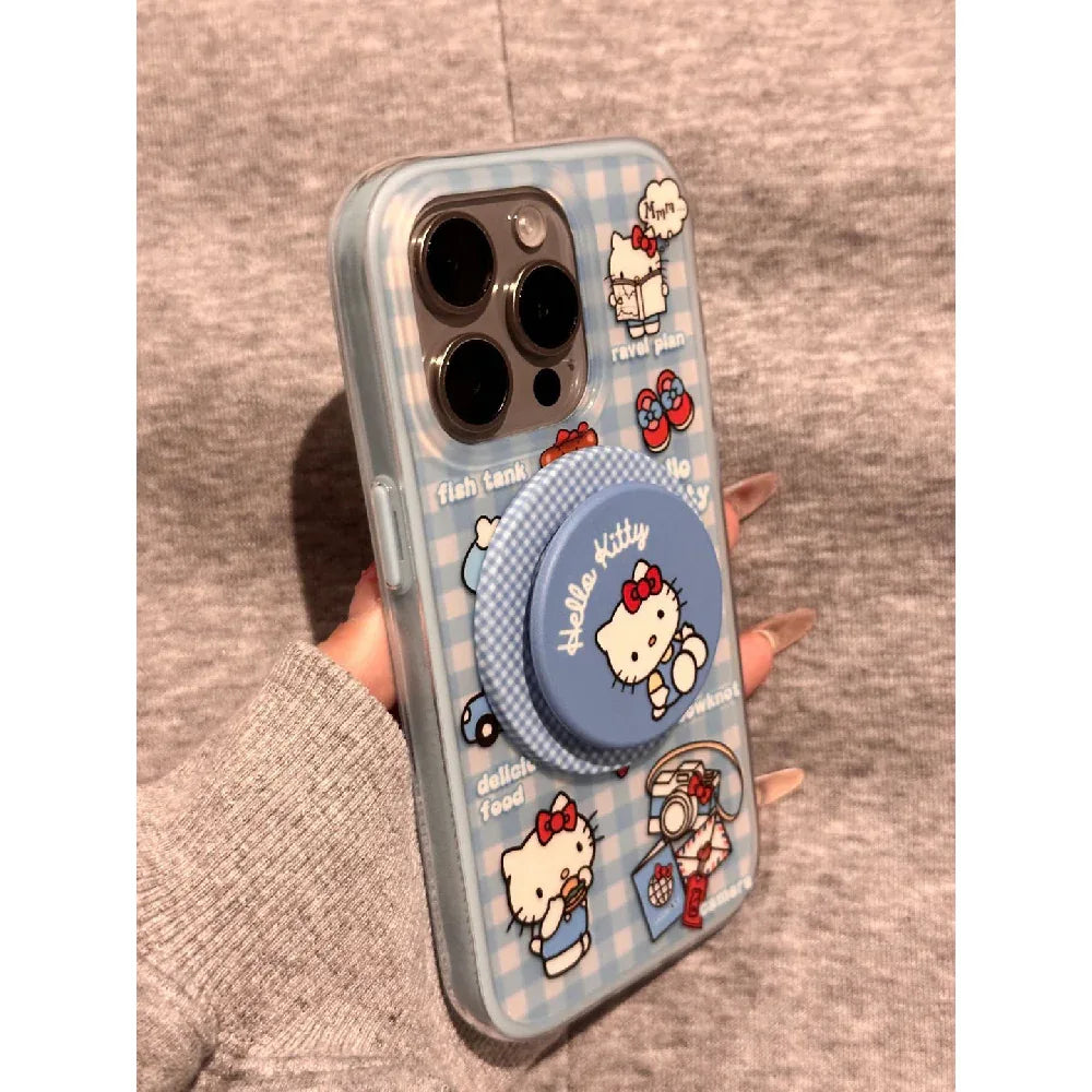 Ameigas Blue Plaid Kitty Case - Cute Checkered Cat Design with Magnetic 2-in-1 Stand & Full-Body Protection - Ameigas