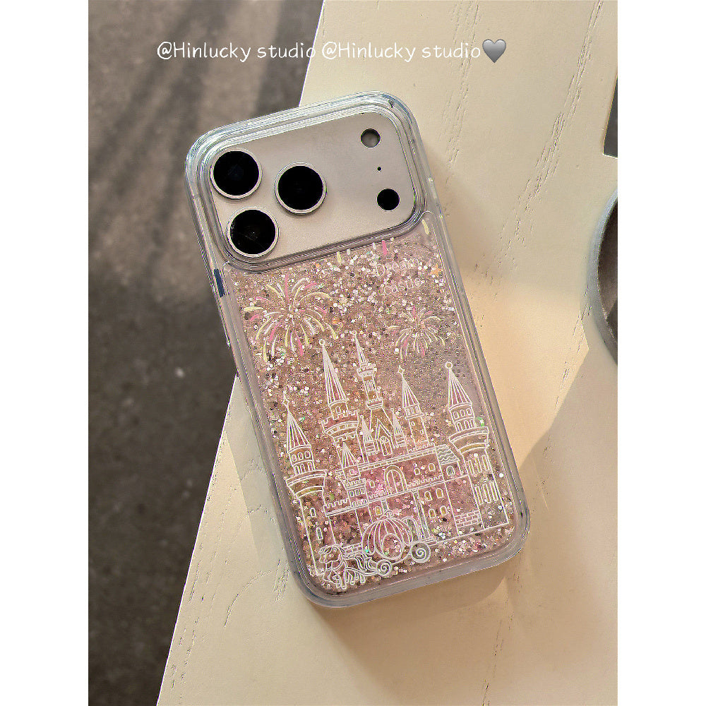 Ameigas Dreamy Pink Princess Castle Glitter Phone Case
