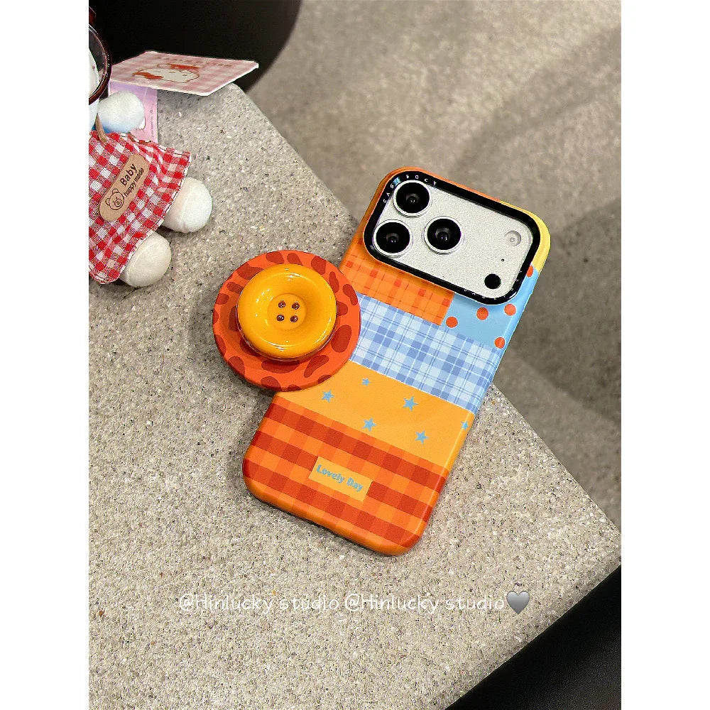 Ameigas Colorful Plaid Button Magnetic Stand Protective Case - Ameigas