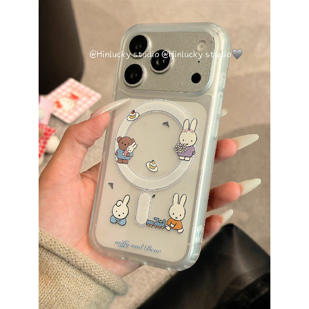Ameigas Frosted Bunny Case - Miffy-Inspired MagSafe Cover with Pull-Ring Stand