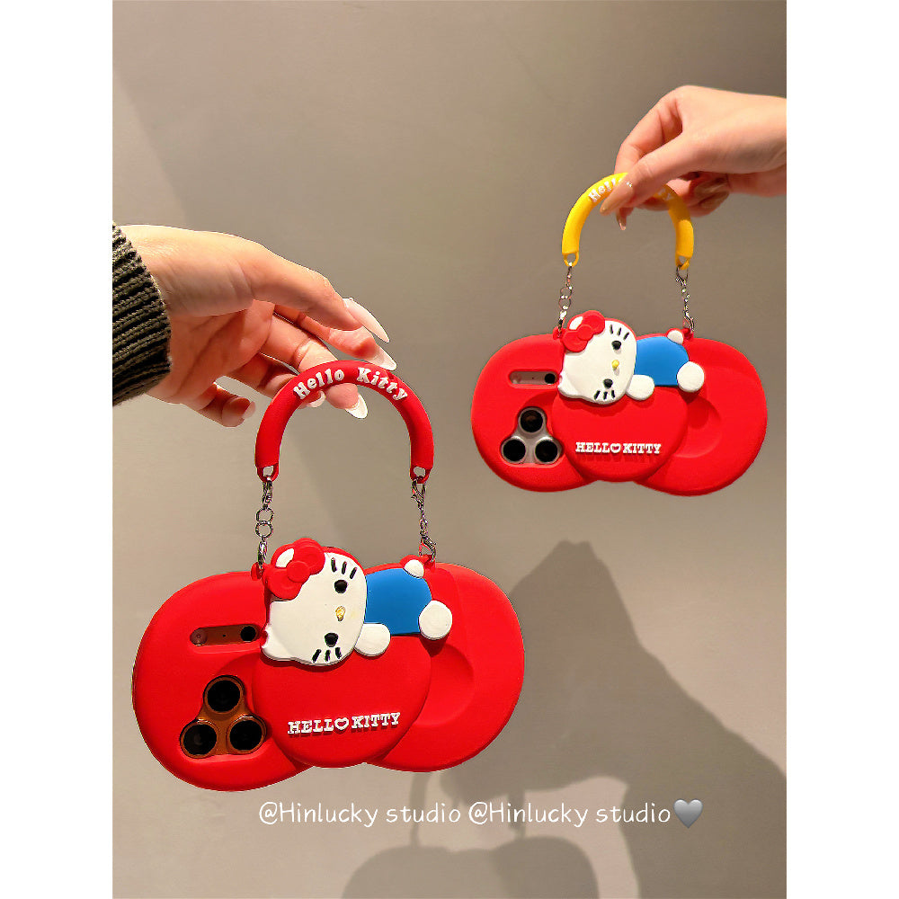 Ameigas Bow-Tie Kitty Strap Case - Red Ribbon Cat with Crossbody Strap Silicone Cover