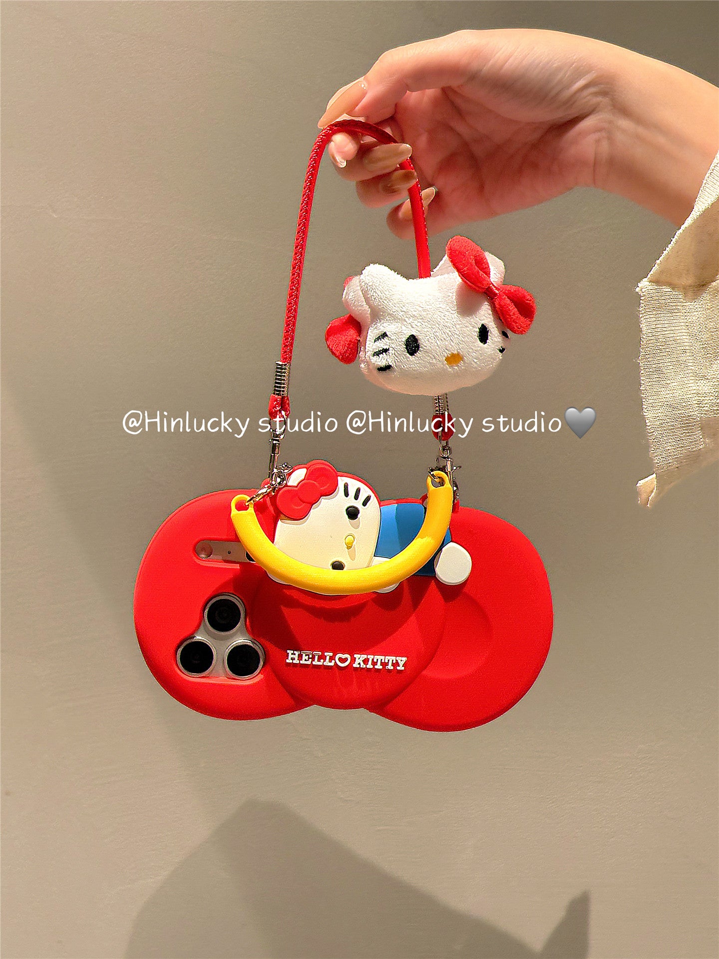 Ameigas Bow-Tie Kitty Strap Case - Red Ribbon Cat with Crossbody Strap Silicone Cover