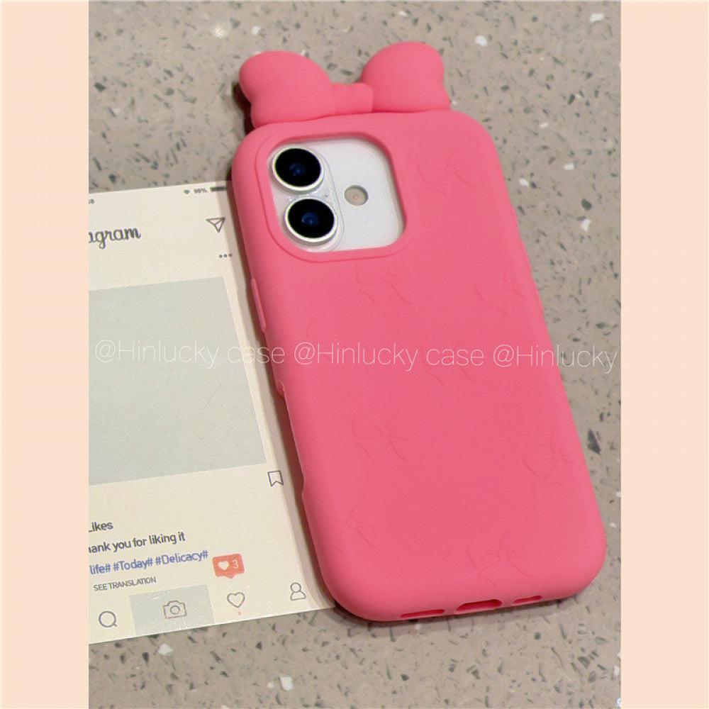 Ameigas Puff Bow Bliss Case - 3D Pink Bow Silicone Cover for iPhone
