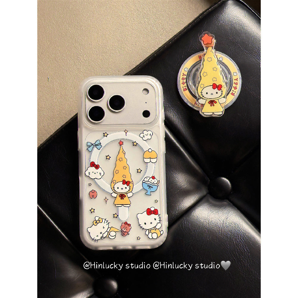 Ameigas Twirling Star Kitty Case - Long Hat Cat Rotating MagSafe Stand & Silky Cover