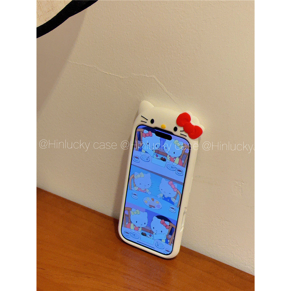 Ameigas Vintage Purr Case - Retro Cartoon Cat Silicone Cover for iPhone