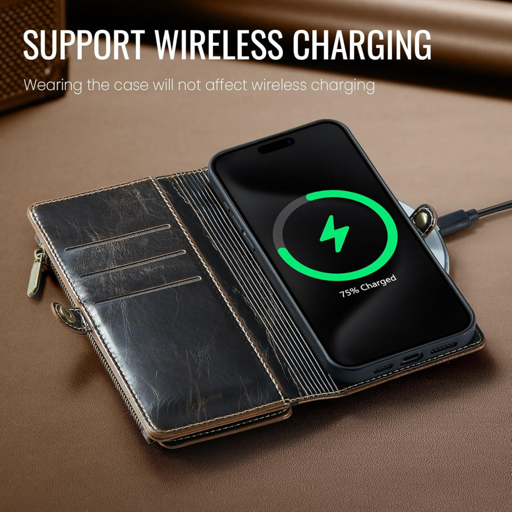 Ameigas RFID Blocking Zipper Wallet Phone Case with Magnetic Snap