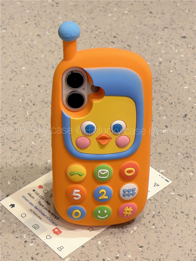 Ameigas Retro Chick Handset Case - 3D Cartoon Yellow Chicken Silicone Cover for iPhone