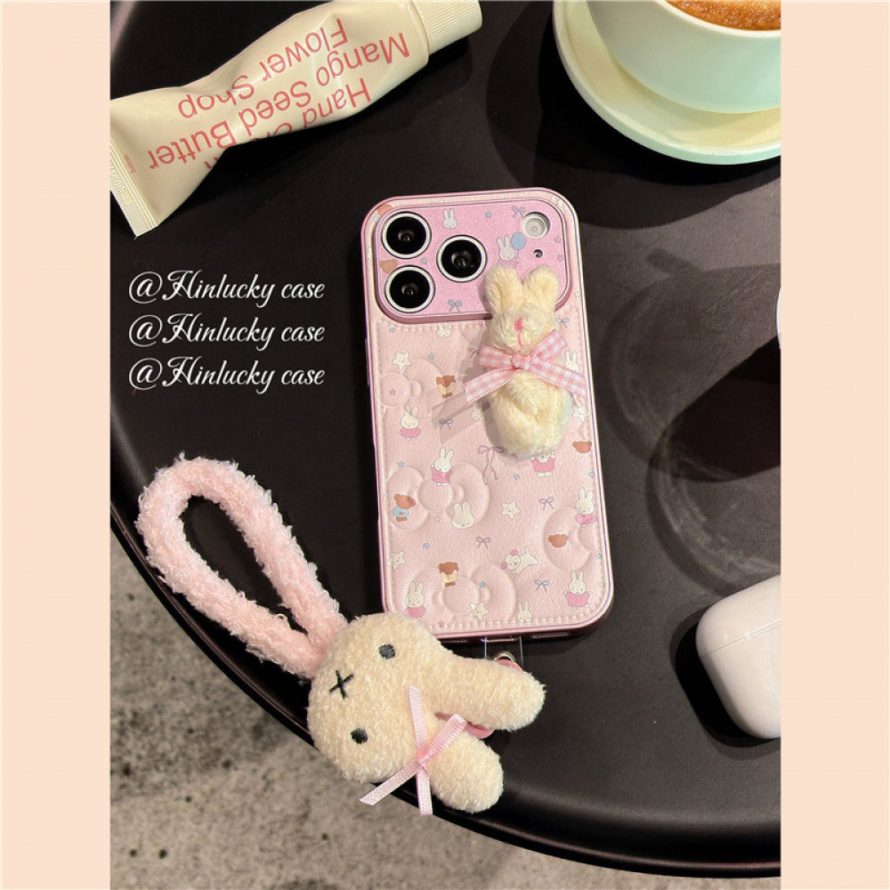 Ameigas Dreamy Bunny Strap Case - Plush Starry Rabbit with Detachable Lanyard Cover