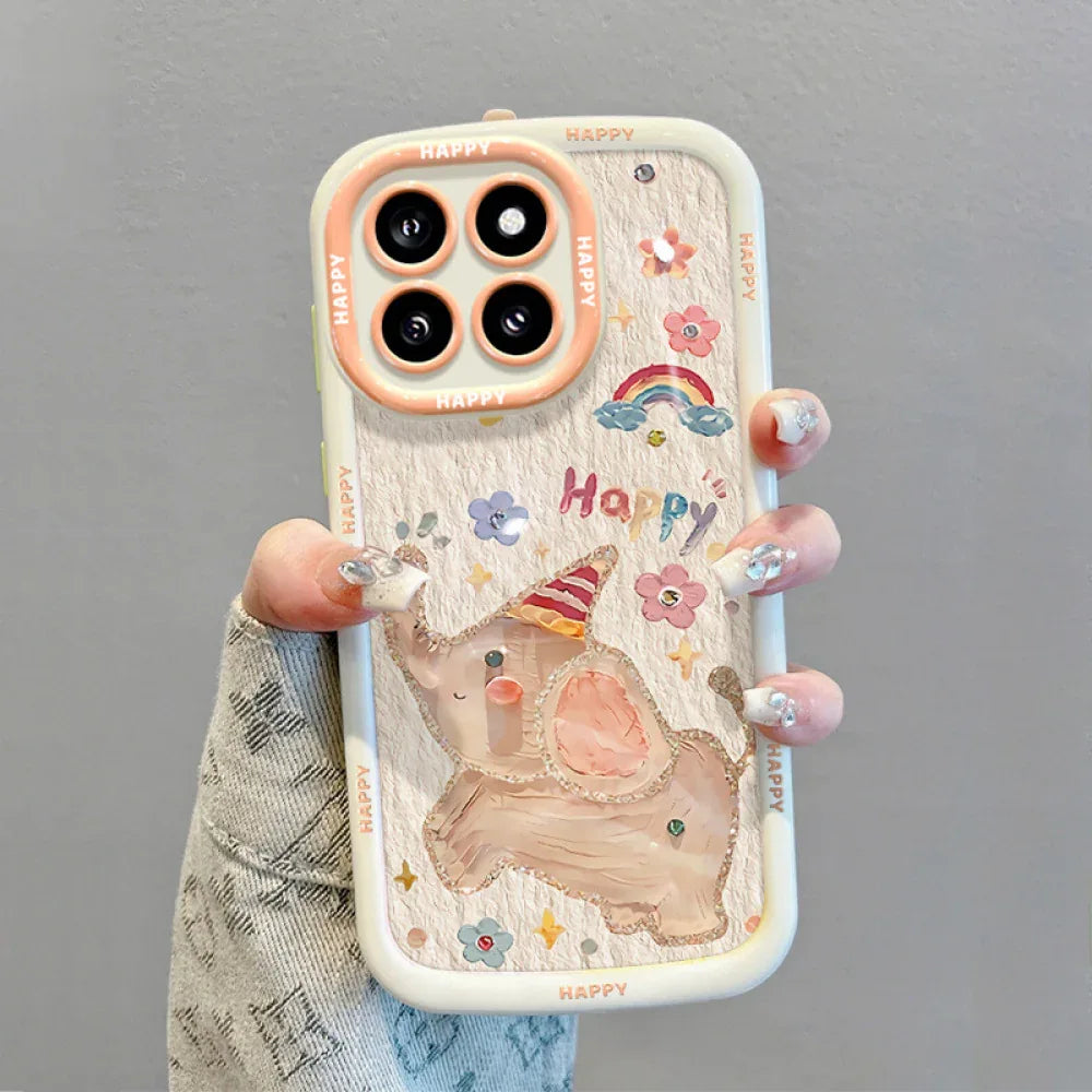 Ameigas Cartoon Elephant Puffy Case for iPhone 17 Pro Max – Cute Couple Full-Cover Shockproof Phone Case - Ameigas