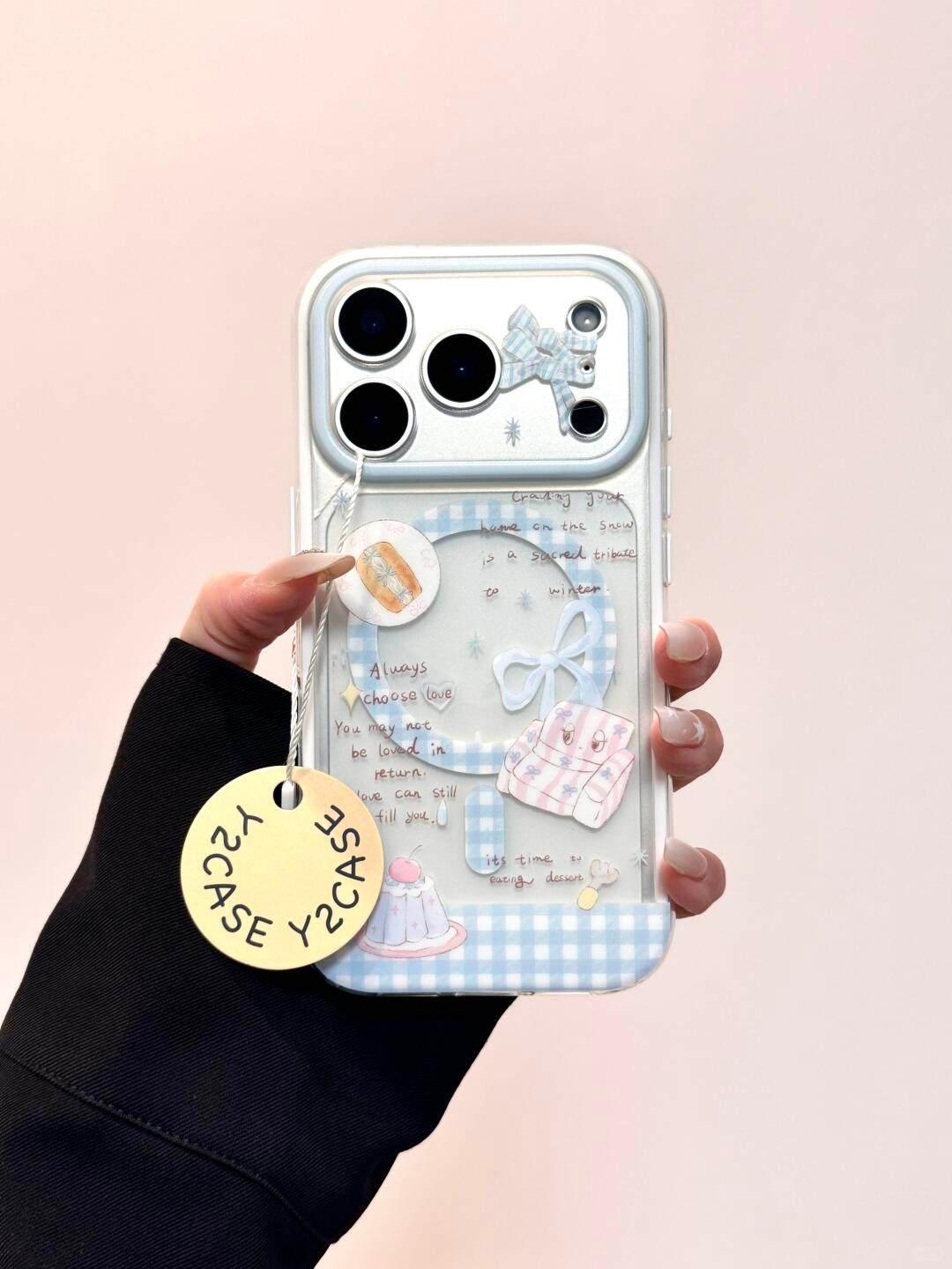 Ameigas Bow Pudding Sofa Magnetic Stand Phone Case - Ameigas