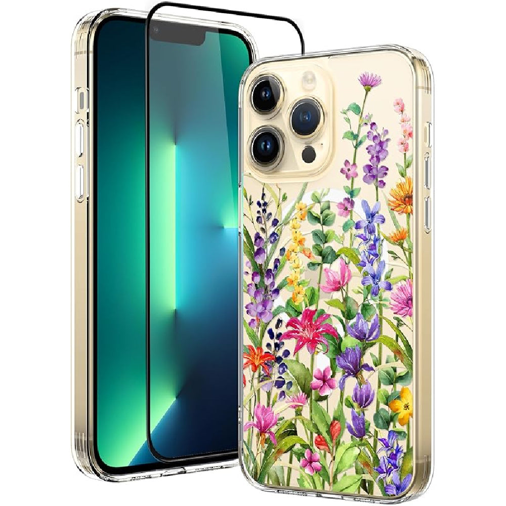 Ameigas Floral Magnetic Clear Bumper Case with Camera Protection