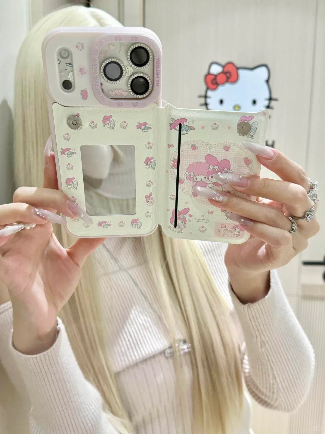 Ameigas Cute Melody Lamb Mirror Flip Phone Case - Ameigas